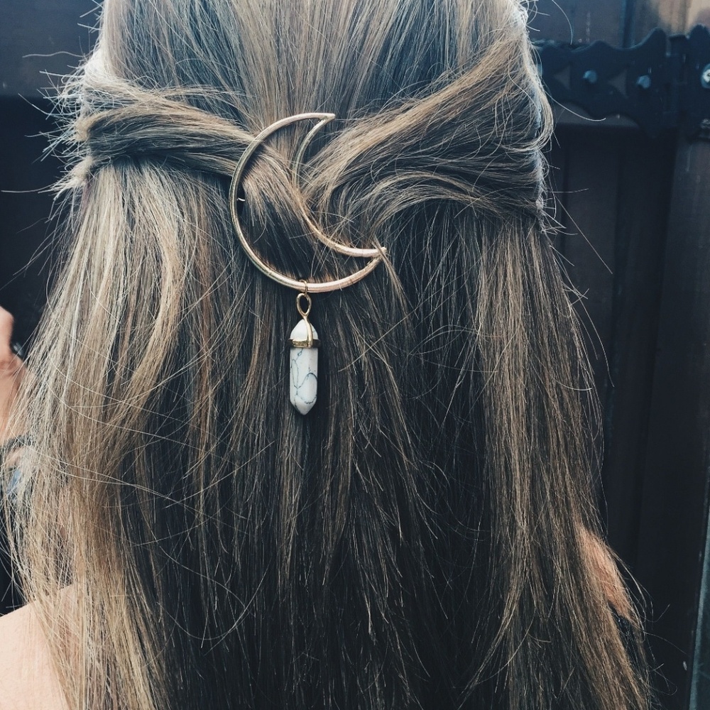 🌛Boho Silver Moon Hair Clip & Crystal🌜